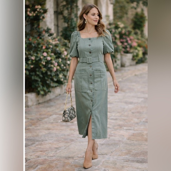 Gestuz Bellio Puff Sleeve Midi Dress